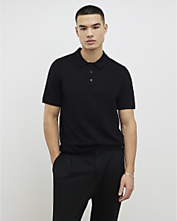 Black Slim Fit Knitted Polo Shirt