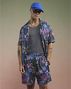 Black Year Zero Graphic Mesh Shorts