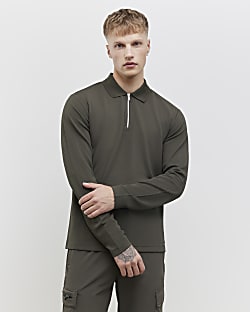 Khaki Slim Fit Textured Polo Shirt