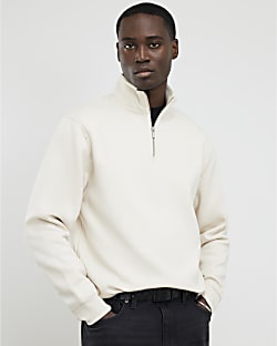 Cream Regular Fit Funnel Neck Sweatshirt