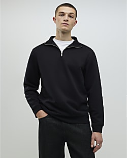 Black Regular Fit Funnel Neck Sweatshirt