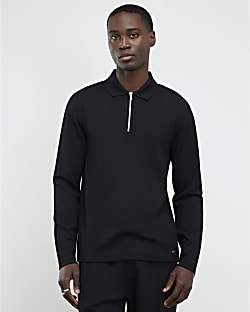 Black Slim Fit Textured Polo Shirt