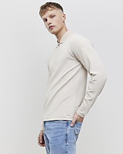 Beige Slim Fit Textured Polo Shirt