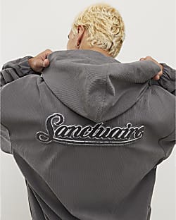 Grey Sanctuaire Corduroy Zip Through Hoodie