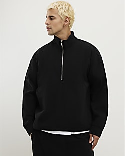 Black Regular Fit Corduroy Funnel Sweatshirt