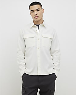 Cream Regular Fit Linen Blend Overshirt