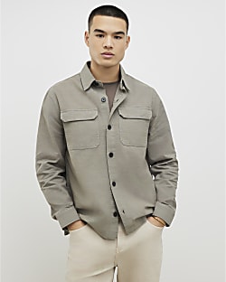 Khaki Regular Fit Linen Blend Overshirt