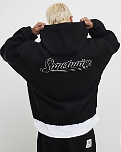 Black Oversized Fit Sanctuaire Felt Hoodie