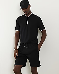 Black Slim Fit Tipped Baseball Shirt
