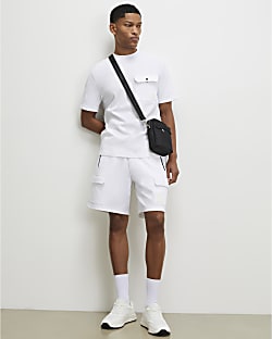 White Regular Fit Textured Cargo Shorts