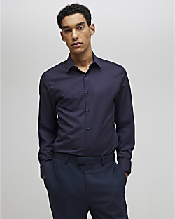 Navy Slim Fit Premium Long Sleeve Shirt