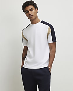 White Slim Fit Shoulder Colour Block T-Shirt