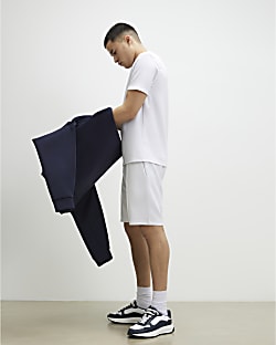 White Slim Fit Bonded Shorts