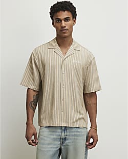 Beige Regular Fit Textured Stripe Shirt