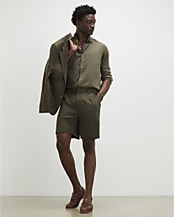 Khaki Regular Fit Linen Shorts