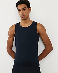 Navy Muscle Fit Ribbed Vest
