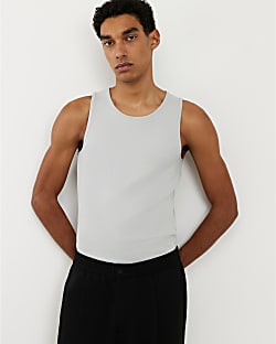Grey Muscle Fit Ribbed Vest