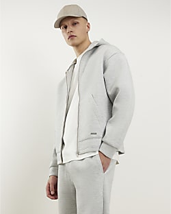 Grey Premium Oversized Zip Through Hoodie