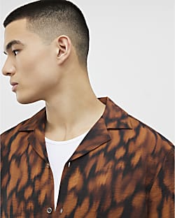 Brown Regular Fit Abstract Animal Print Shirt
