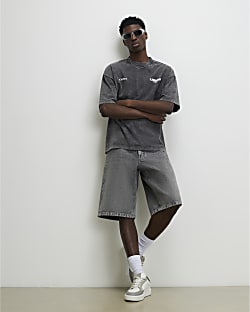 Grey Washed Denim Jort