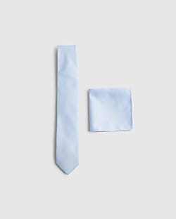 Blue Twill Tie And Handkerchief Set