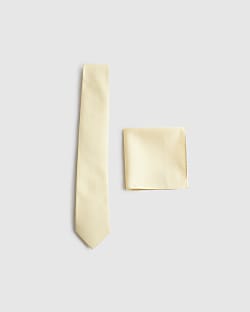 Yellow Twill Tie And Handkerchief Set