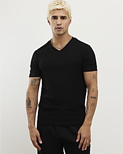 Black Muscle Fit V Neck T-Shirt