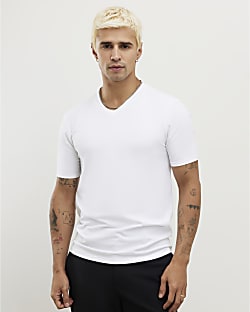 White Muscle Fit V Neck T-Shirt