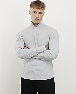 Grey Muscle Fit Knitted Funnel Jumper