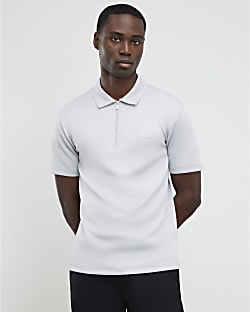 Grey Muscle Fit Les Amis Stripe Polo Shirt