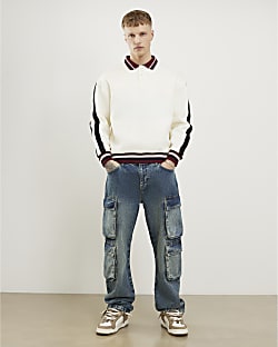 Blue Baggy Fit Cargo Jeans