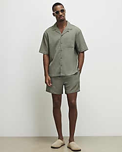 Green Textured Shorts