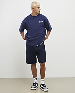 Navy Regular Fit Crosshatch Cargo Shorts