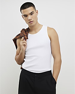 White Muscle Fit Ribbed Vest
