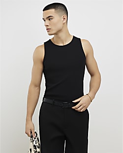 Black Muscle Fit Ribbed Vest