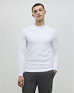 White Muscle Fit Textured Jumper