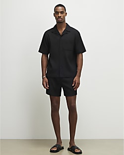 Black Regular Fit Textured Shorts