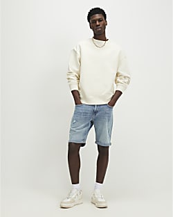 Blue Slim Fit Ripped Denim Shorts