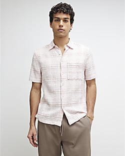 Pink Boxy Fit Textured Check Shirt