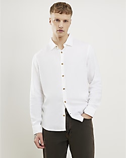 White Regular Fit Linen Blend Shirt