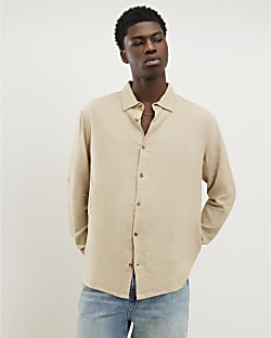 Beige Regular Fit Linen Blend Shirt