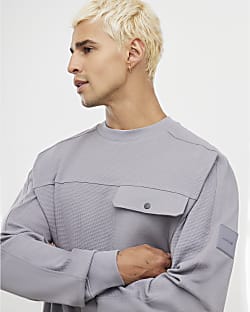 Grey Slim Fit Waffle Pocket Sweatshirt