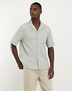 Grey Regular Fit Textured Shirt