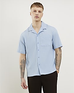 Blue Regular Fit Textured Shirt