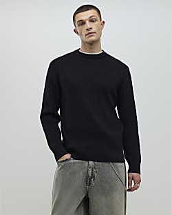 Black Slim Fit Waffle Knit Jumper