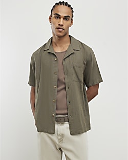Khaki Regular Fit Linen Blend Shirt