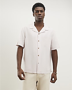 Pink Regular Fit Linen Blend Shirt