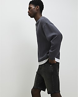 Black Slim Fit Washed Denim Shorts