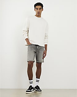 Grey Slim Fit Denim Shorts