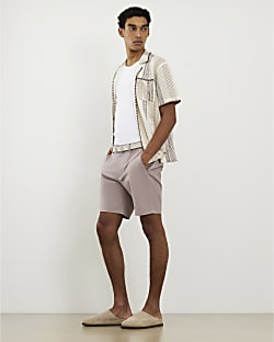 Pink Slim Fit Belted Chino Shorts